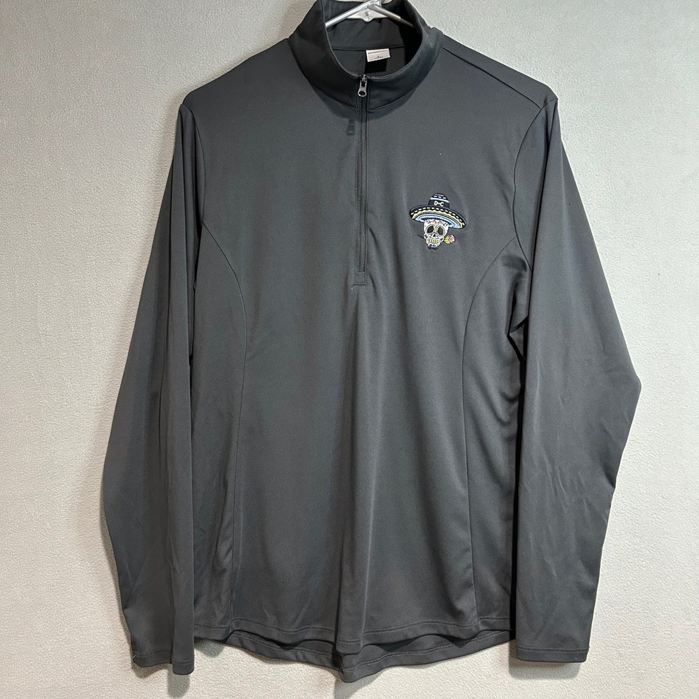 Sport-Tek Quarter‎ Zip Pullover Women Large Gray Sugar Skull Sombrero Graphic